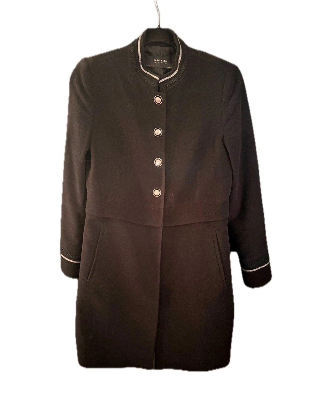 Zara Black Military Officer Pea Coat Size Medium